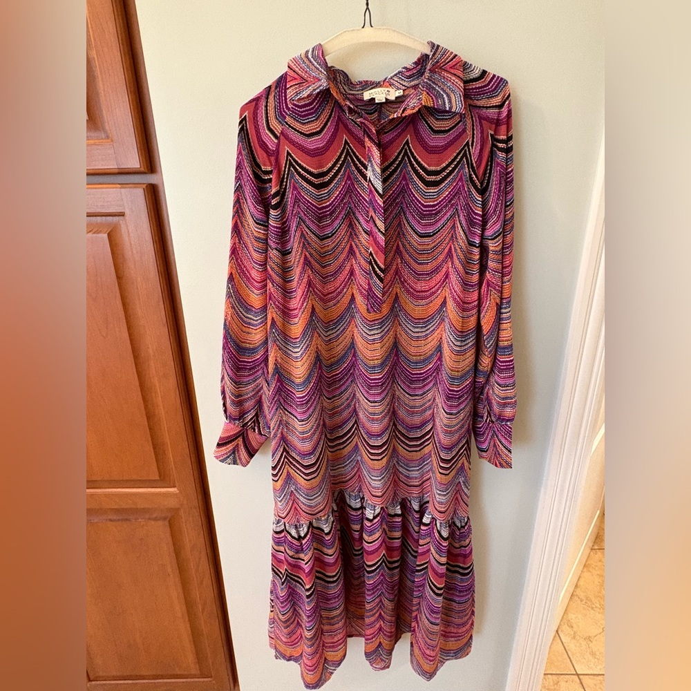 Molly Bracken Multicolor Chevron Pattern Midi Dress